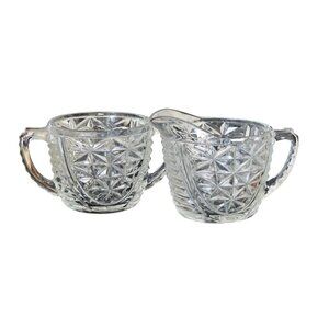 Anchor Hocking Stars and Bars Cream and Sugar Set Glass